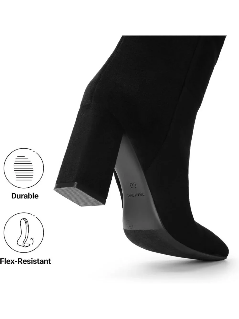 Women's Black Suede Sleek Modern Style Block Heel Square Toe Knee High Boots